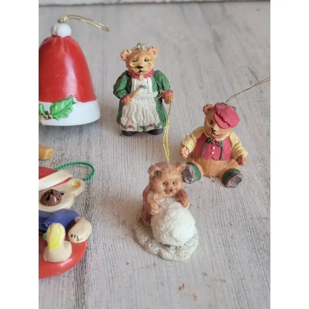 Bell ringer‎ bear snowball family ornament candy cane unicycle Xmas set decor